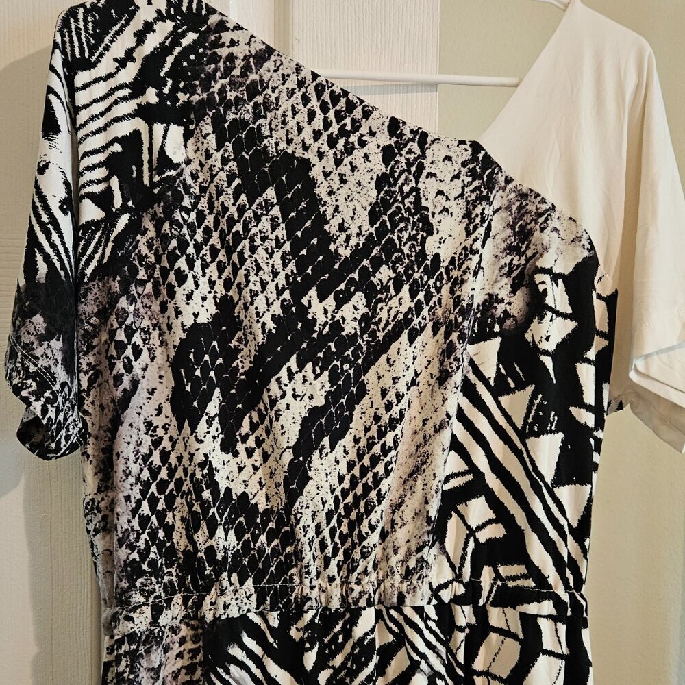 Morgan Mcfeeters Vintage Snakeskin Midi black Fall Aysymetric Slimming dress 14 - Picture 8 of 10